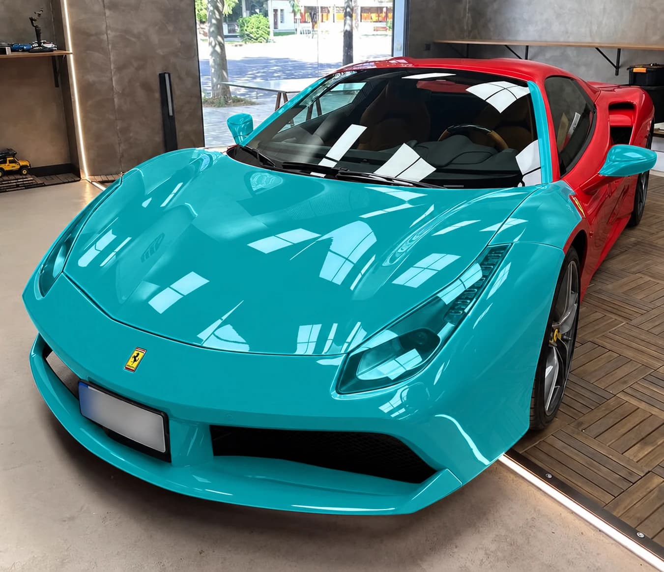 Front PPF — zonas de riesgo — esquema de zonas PPF en un Ferrari 488 Spider